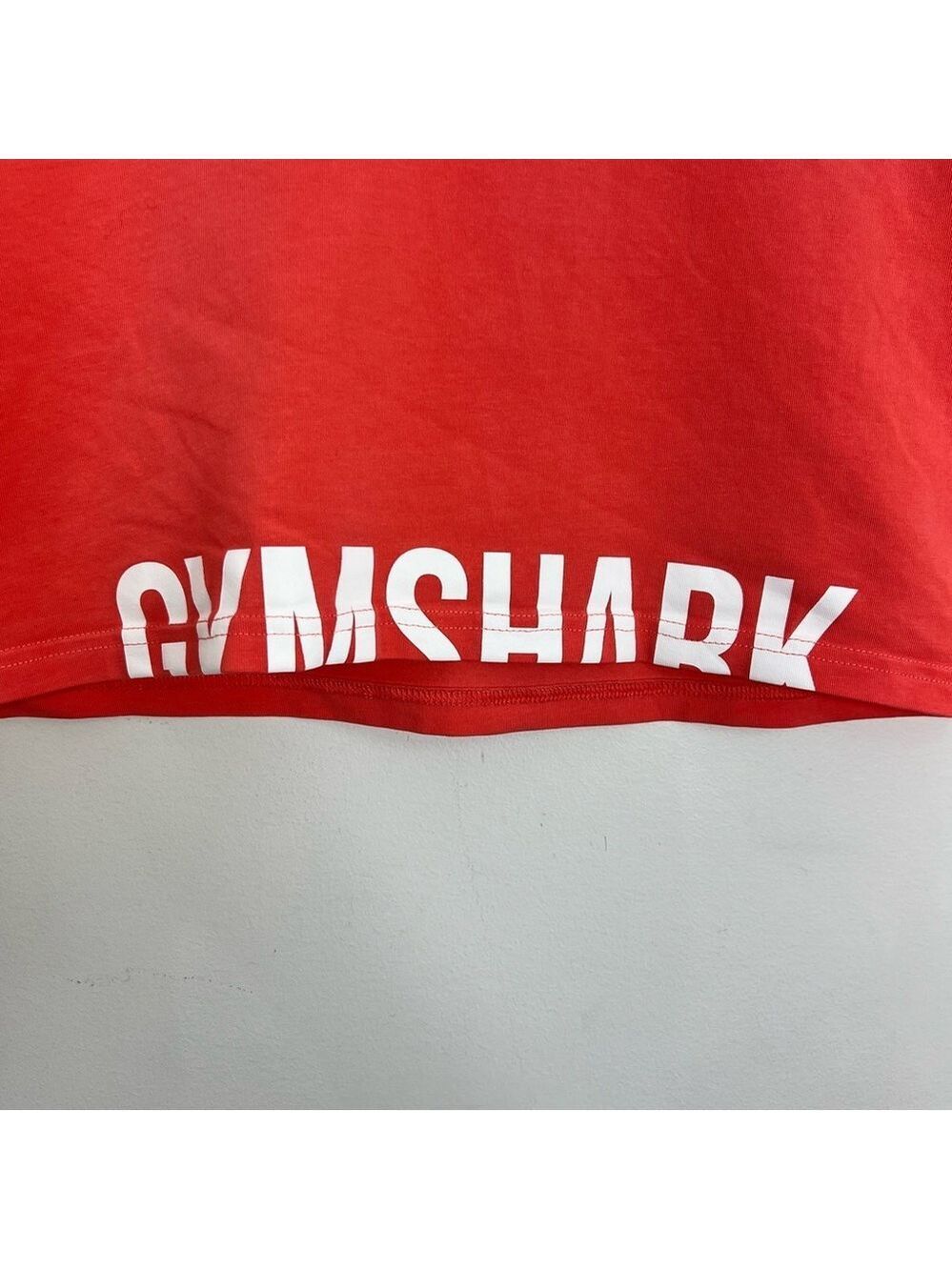 Gymshark watermelon pink white cropped spell out workout athletic shirt S - Picture 10 of 13